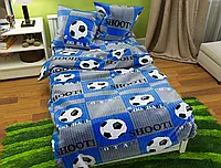 Постільна білизна для дітей футбол синій 150х220 з Бязі Gold бавовняна полуторна, Черешенька
