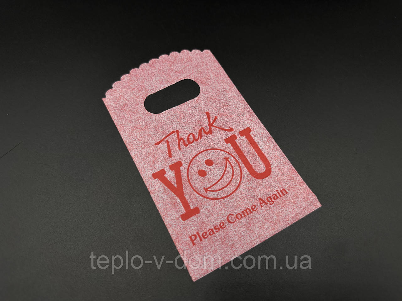 Подарункові поліетиленові пакети 9х15см "Thank You. Please Come Again". Колір червоний.