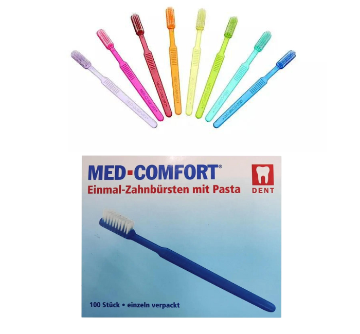 Одноразові зубні щітки  просочені пастою Med Comfort 100шт\уп. Зелені, фото 1