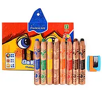 Цветные акварельные карандаши для рисования JUMBO 8 цветов + точилка