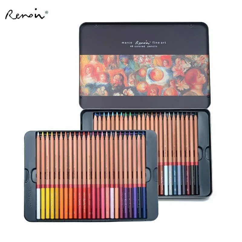 Кольорові олівці для малювання професійні Fine Art набір 48 кольорів кедр у металевому пеналі