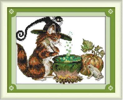 Набір для вишивання за нанесеною на канву схемою "Halloween cat". AIDA 14CT printed 28*21 см