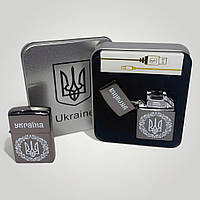 Дуговая электроимпульсная USB зажигалка Украина (металлическая коробка) HL-447. DK-497 Цвет: черный