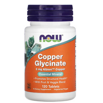 NOW Foods Copper Glycinate 3 mg 120 tabs, фото 1