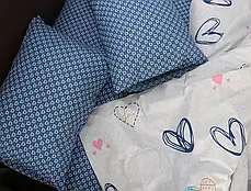 Односпальна постільна білизна двоколірна із сердечками 150*220 з Бязі Gold Черешенька ТМ, фото 4