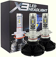 Лампы светодиодные автомобильные HeadLight X3 H7 6000К для всех типов фар 25В 4000 лм, Лед лампы в фары hop