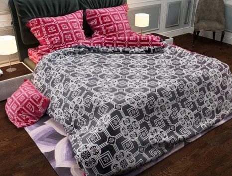 Двоколірний євро максі комплект постільної білизни з геометричними візерунками 200*220 комбінований із Бязі Gold, Черешенька