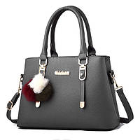Женская сумка с меховым брелоком Серая сумочка Seli Жіноча сумка з хутряним брелоком Сірий сумочка
