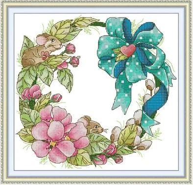Набір для вишивання за нанесеною на канву схемою "Spring wreath". AIDA 14CT printed 32*30 см