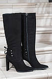 Чоботи жіночі на підборах замшеві демісезонні чорні класичні, фото 9