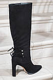 Чоботи жіночі на підборах замшеві демісезонні чорні класичні, фото 7