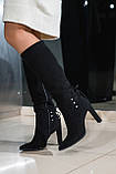 Чоботи жіночі на підборах замшеві демісезонні чорні класичні, фото 4