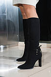 Чоботи жіночі на підборах замшеві демісезонні чорні класичні, фото 3