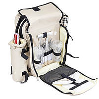 Рюкзак для пикника Термо сумка  "Тревел" с посудой на 2 человека з пледом 32х12х40 см бежевый 0503-014