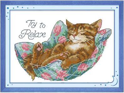 Набір для вишивання за нанесеною на канву схемою "Sleeping cat".AIDA 14CT printed , 25*17 см