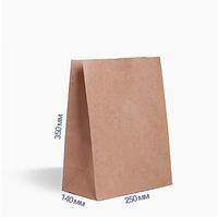 Пакет паперовий крафт(35*25*14)бурий(25 шт)пакети для фаст фуда та випічки