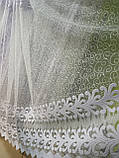 Тюль із фатину білого кольору з кордовою вишивкою 17, фото 3