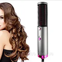 Фен гребінець випрямляч для волосся 2в1 HOT AIR BRUSH DL181, 800Вт, Сірий / Стайлер з гарячим повітрям