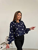 Рубашка укороченная прямого кроя с рукавами фонариками в цветочный принт (р. 42-48) 2131044