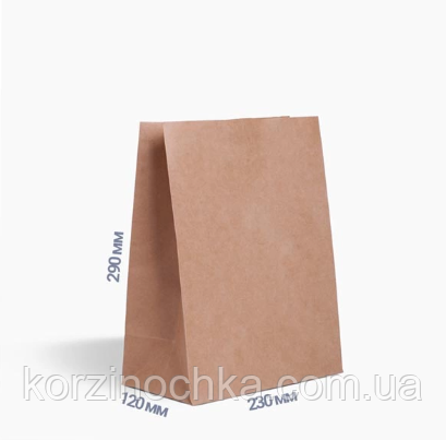 Пакет паперовий крафт(29*23*11)бурий(25 шт)пакети для фаст фуда та випічки