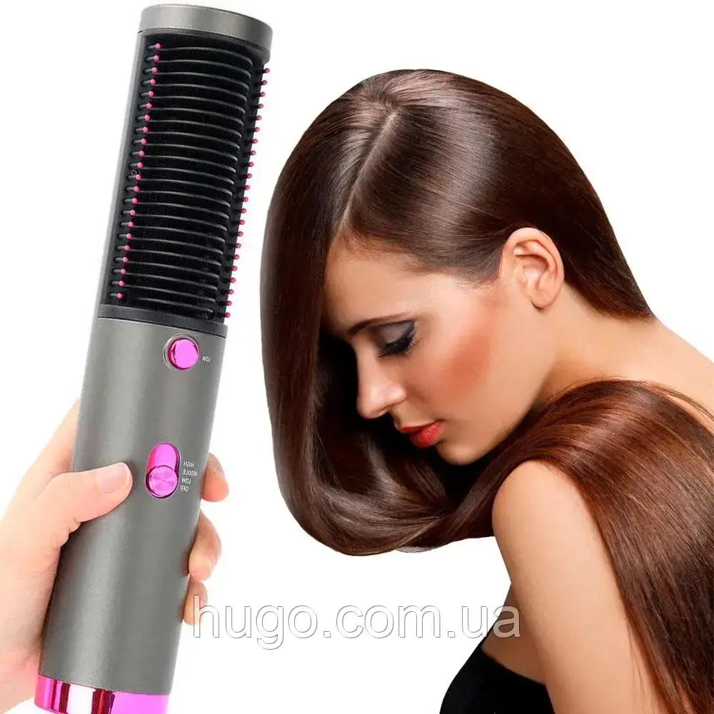 Фен гребінець для укладання волосся 2в1, 800W, HOT AIR BRUSH DL181, Сіра / Випрямляч / Фен-щітка