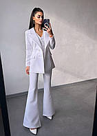 Женский классический костюм тройка с удлиненным пиджаком жилетом и брюками клеш (р.XS, S, M) 66103602Е Белый, S
