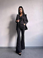 Женский классический костюм тройка с удлиненным пиджаком жилетом и брюками клеш (р.XS, S, M) 66103602Е Черный, XS