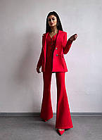 Женский классический костюм тройка с удлиненным пиджаком жилетом и брюками клеш (р.XS, S, M) 66103602Е Красный, XS
