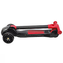 Самокат триколісний дитячий (складне кермо, колеса, що світяться) 5480 Чорно-червоний, фото 3