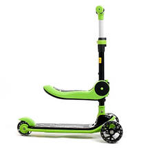 Самокат триколісний дитячий 2 в 1 (складне кермо, колеса, що сидять, сидіння складається) 089M Зелений, фото 3