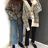 Подовжений в'язаний кардиган у принт гусяча лапка на ґудзиках (р 42-46) 8309547, фото 3