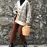 Подовжений в'язаний кардиган у принт гусяча лапка на ґудзиках (р 42-46) 8309547, фото 4