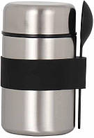 Металлический ланч бокс - термос с ложкой Soup 400 мл, Silver черный