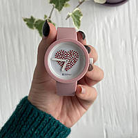 Женские силиконовые часы-конструктор actimer, пудровый ремешок, циферблат red heart
