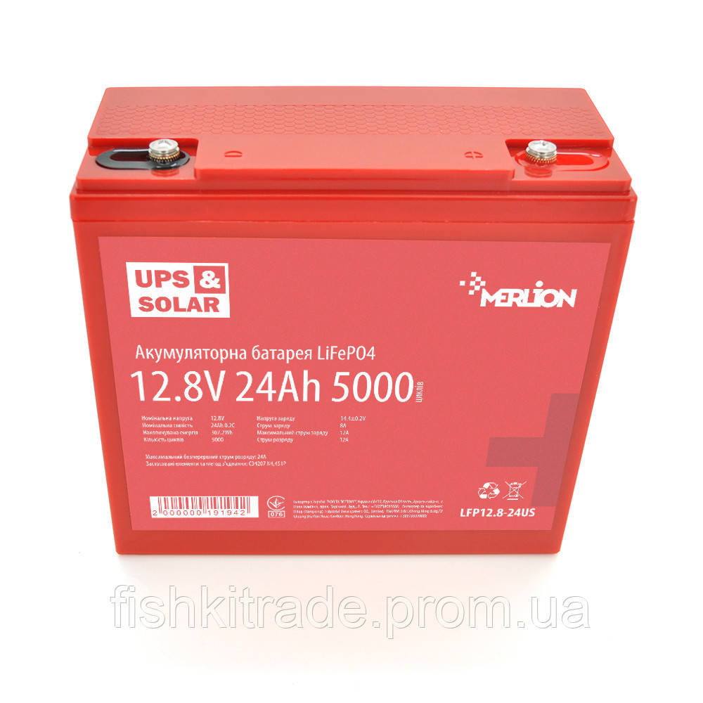 Літій-залізо-фосфатний акумулятор Merlion LiFePO4 12.8V 24AH (4S4P/BMS-30A), (166x175x125) for UPS, до 5000 циклів, Q6 l