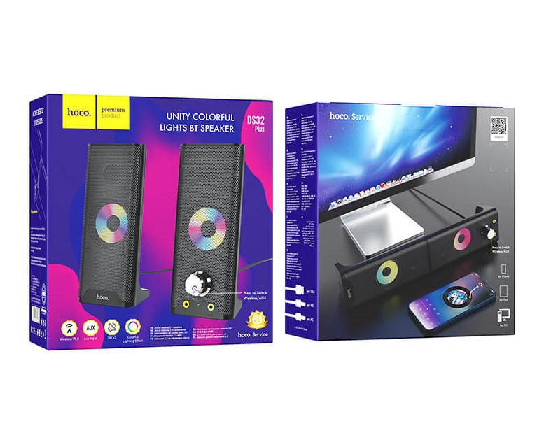 Акустика для ПК HOCO DS32 Plus Unity Colorful Lights BT, 2 шт., черная - фото 6 - id-p2114469998