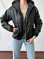 Жіноча куртка екошкіра 42-46, 48-50 чорний молочний