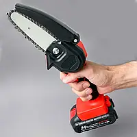 Мини пила Mini Electric Chain Saw в чемодане для обрезки деревьев и распила дров 24V Красная HP227