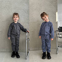 Дитячий костюм кофта Бомбер і штани замш для дівчат і хлопчиків 92-98; 104-110; 116-122; 128-134 графіт джинс