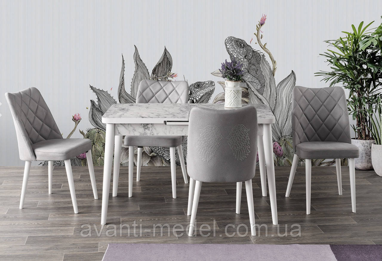 Комплект обеденной мебели SILVA masa beayz mermer 120+30/70/75 - стол + 4 стула Mobilgen, Турция - фото 1 - id-p2114503991