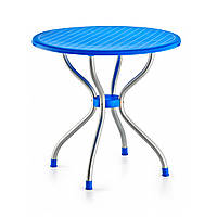 Стол пластиковый круглый " Beta" диаметр 80*72,5 см алюминиевые ножки Irak Plastik,Турция, синий