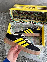 Женские кроссовки Adidas Gazelle x Gucci Black Yellow черно-желтые