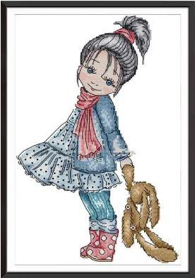 Набір для вишивання за нанесеною на канву схемою "Little girl taking a walk".AIDA 14CT printed , 22*34 см