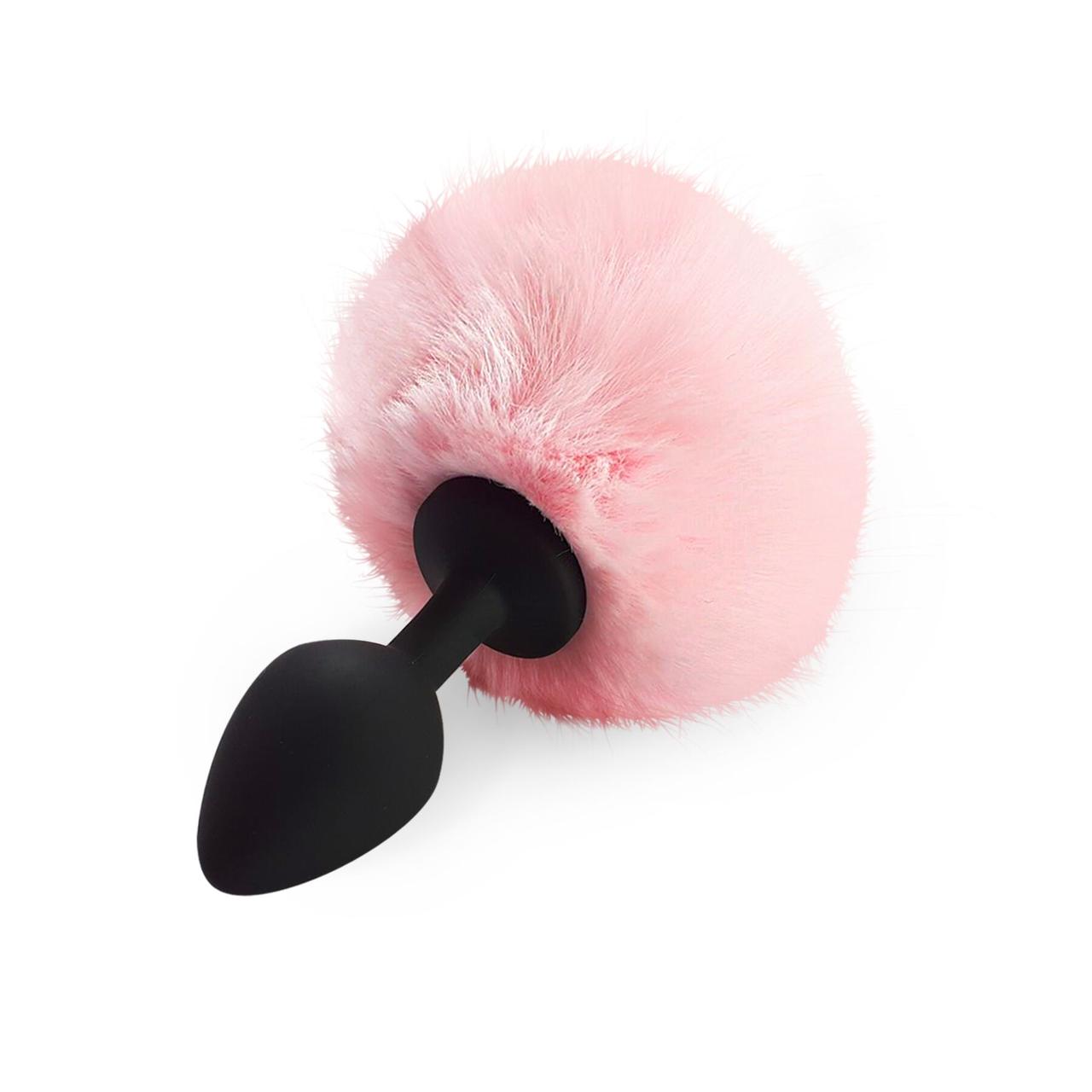 Силіконова анальна пробка з рожевим хвостом Art of Sex - Silicone Bunny Tails Butt plug Pink, діаметр 35 мм, фото 1