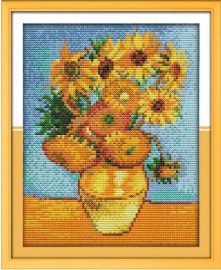 Набір для вишивання за нанесеною на канву схемою "Van Gogh's Sunflower painting".AIDA 14CT printed , 19*25 см