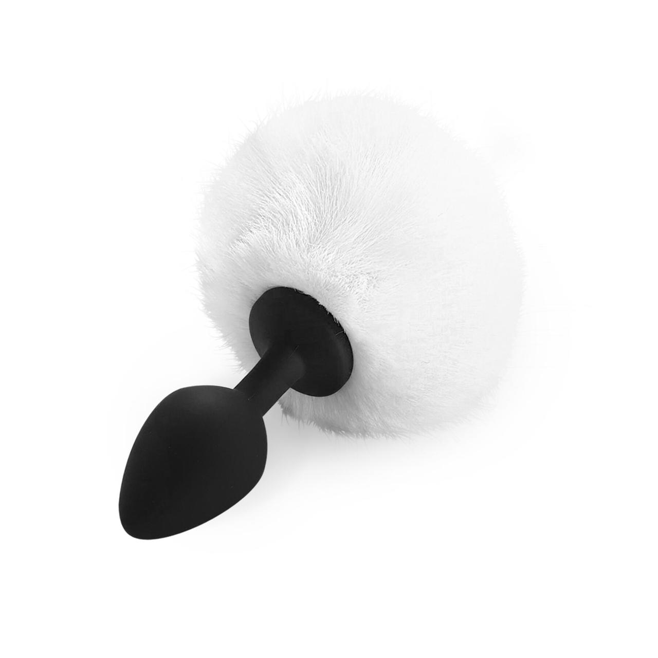 Силіконова анальна пробка з білим хвостом Art of Sex - Silicone Bunny Tails Butt plug White, діаметр 35 мм