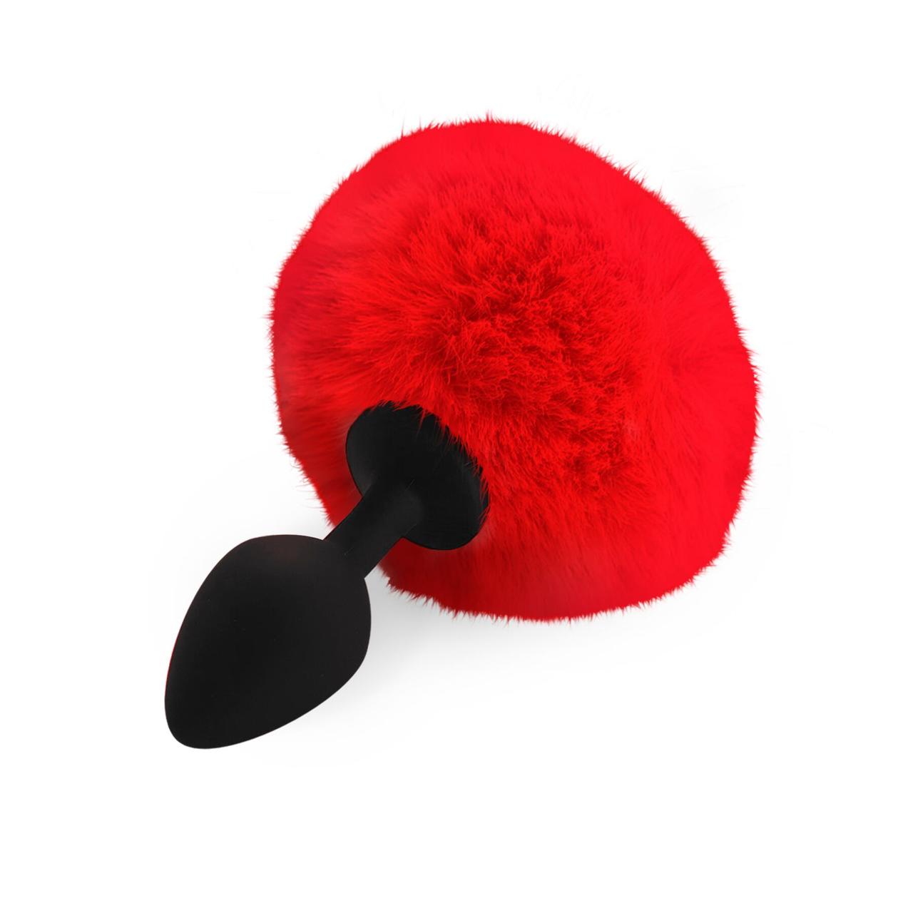 Силіконова анальна пробка з червоним хвостом Art of Sex - Silicone Bunny Tails Butt plug Red, діаметр 35 мм