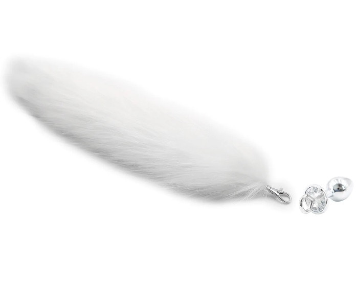 Анальний корок білим хвостом штучне хутро DS Fetish Anal plug faux fur fox tail white polyeste, фото 1