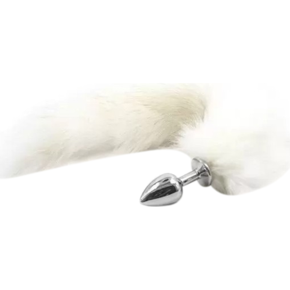 Анальна пробка з білим хвостом штучне хутро DS Fetish Anal plug faux fur fox tail white polyeste, фото 1