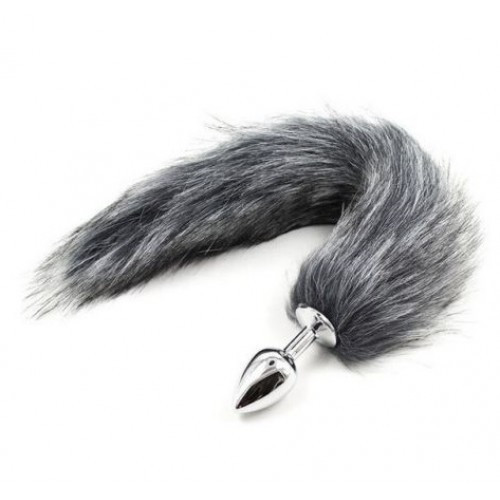 Анальна пробка лисий хвіст DS Fetish Anal plug S faux fur fox tail light grey polyeste
